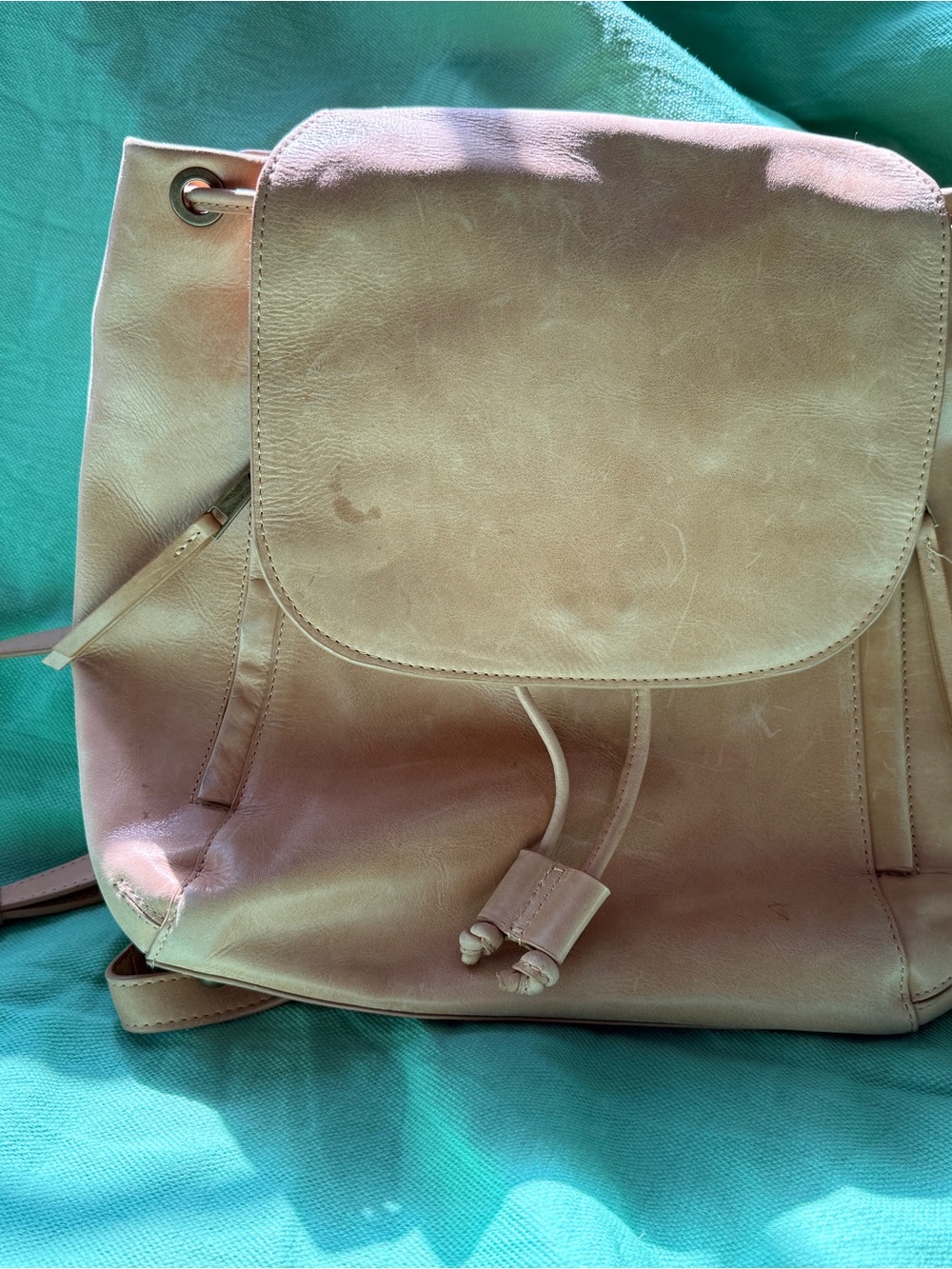 Tan Leather Drawstring Backpack - Picture 2 of 5